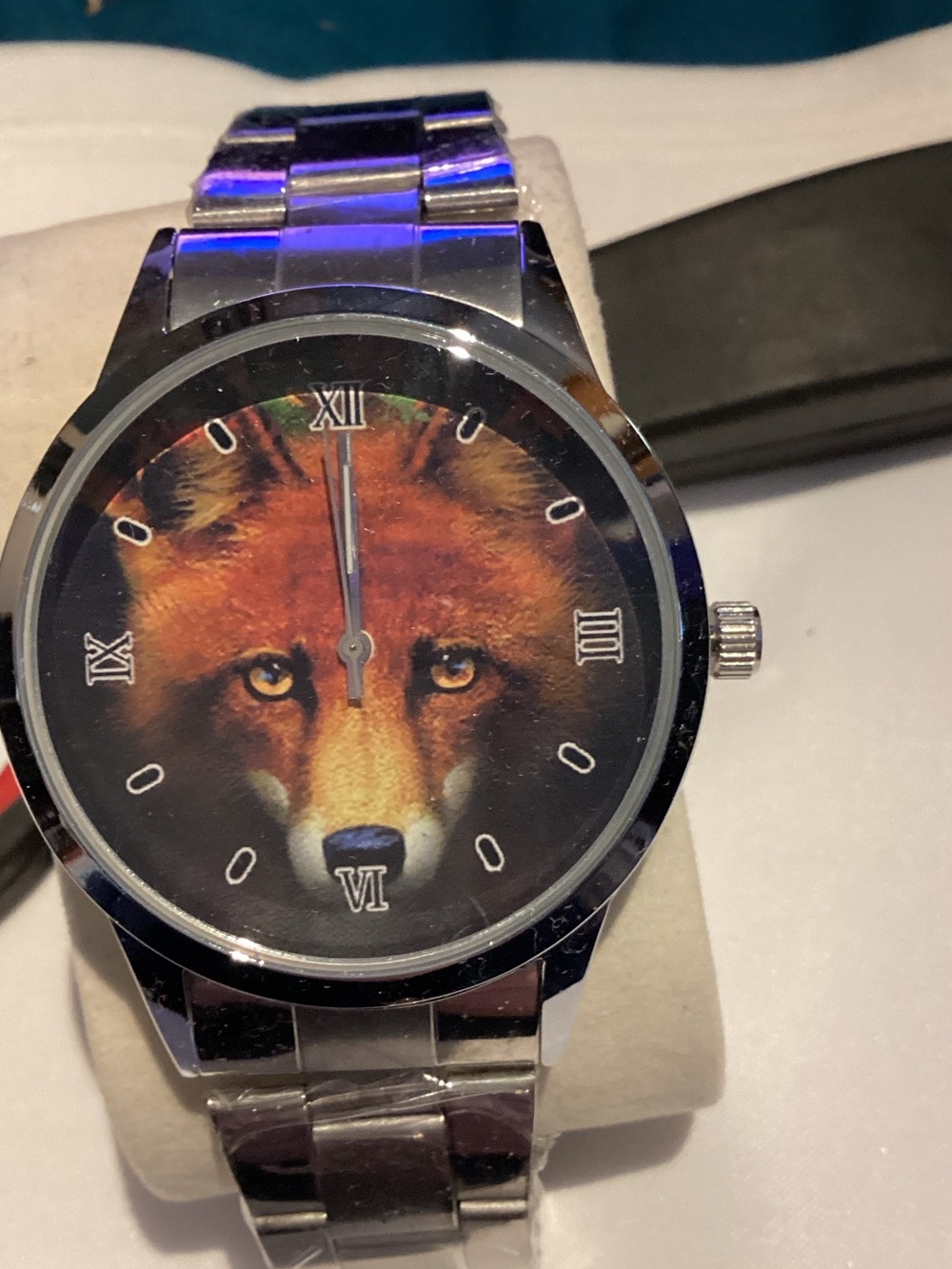 Men's Silver Bracelet Watch with Red Fox Dial